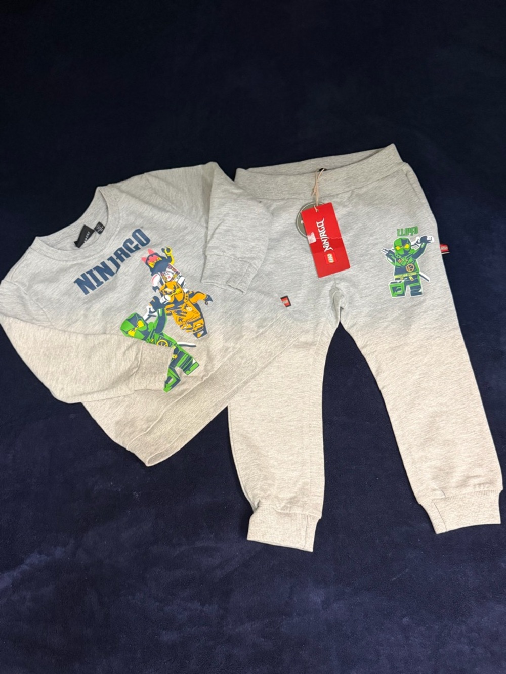 Lego Ninjago Grey Sweatshirt and Joggers Set with Green and Yellow Graphics
